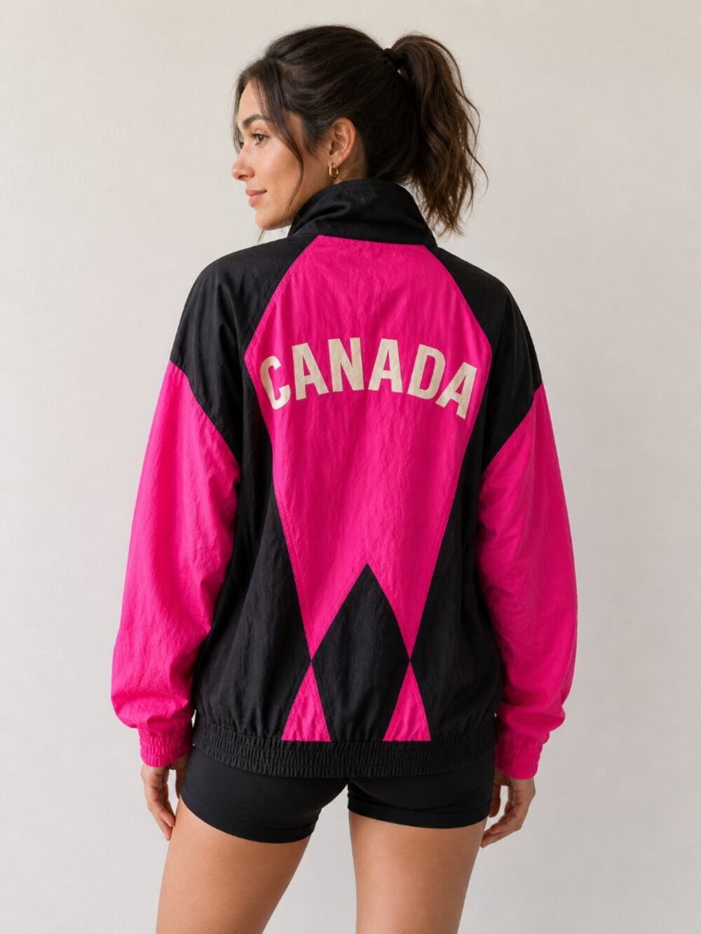 Vinatge LODI Hot Pink Black  Colorblock Track Jacket M